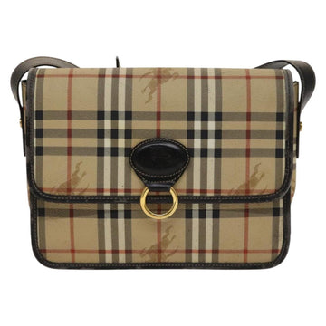 BURBERRY Nova Check Shoulder Bag PVC Beige Gold Auth 136729 - 0