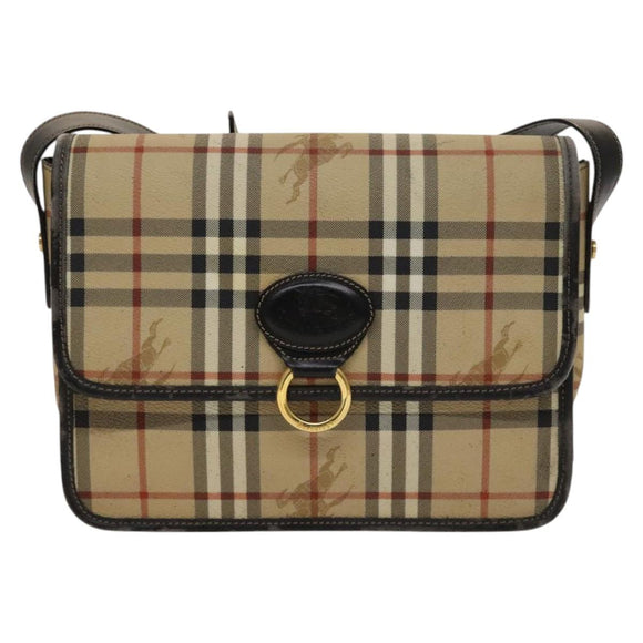 BURBERRY Nova Check Shoulder Bag PVC Beige Gold Auth 136729