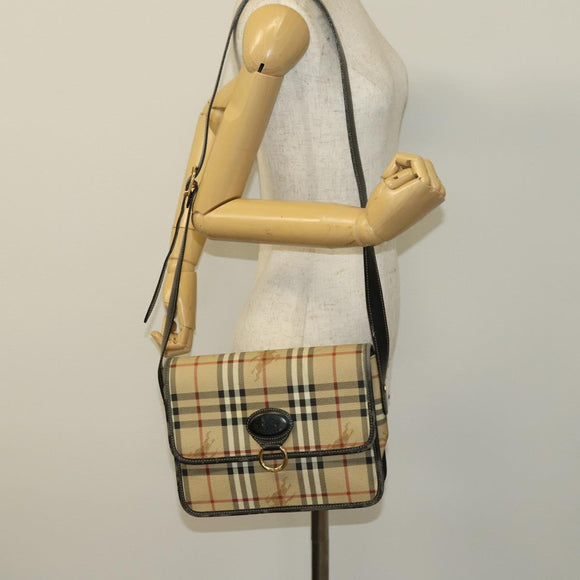 BURBERRY Nova Check Shoulder Bag PVC Beige Gold Auth 136729