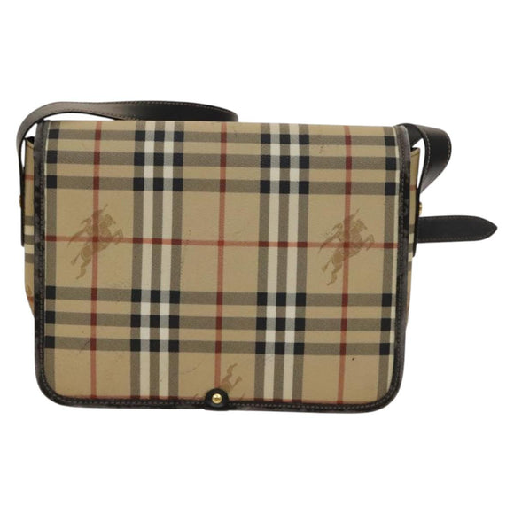 BURBERRY Nova Check Shoulder Bag PVC Beige Gold Auth 136729