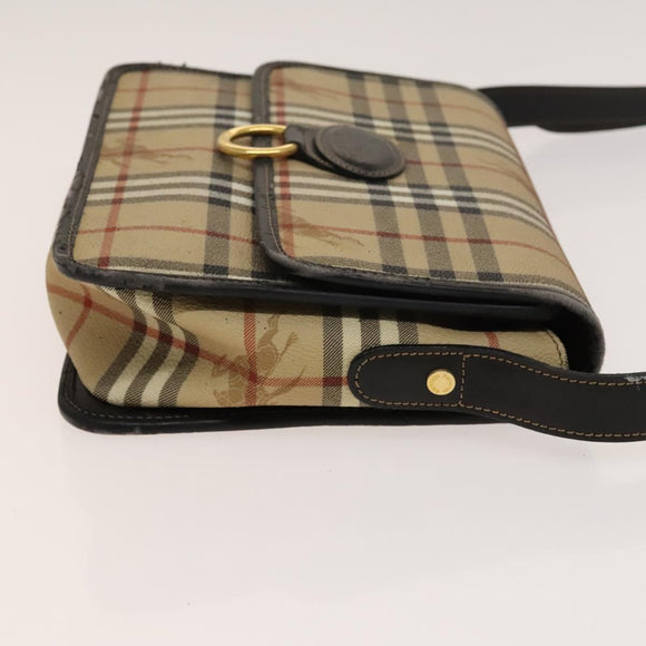 BURBERRY Nova Check Shoulder Bag PVC Beige Gold Auth 136729