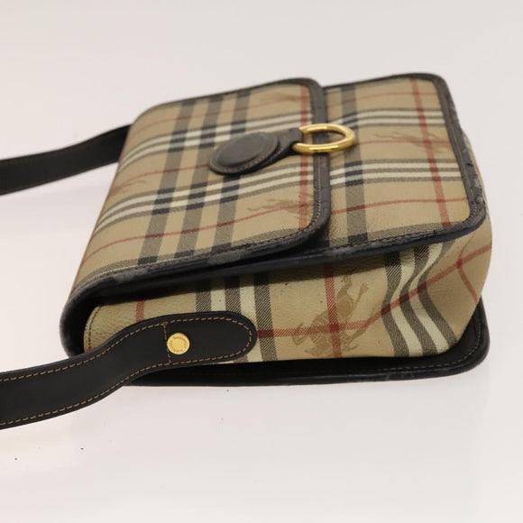 BURBERRY Nova Check Shoulder Bag PVC Beige Gold Auth 136729