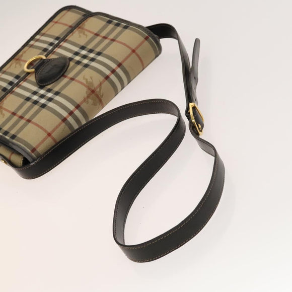 BURBERRY Nova Check Shoulder Bag PVC Beige Gold Auth 136729