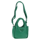 PRADA Hand Bag Leather 2way Green Silver Auth 136732M-1