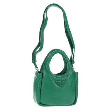 PRADA Hand Bag Leather 2way Green Silver Auth 136732M