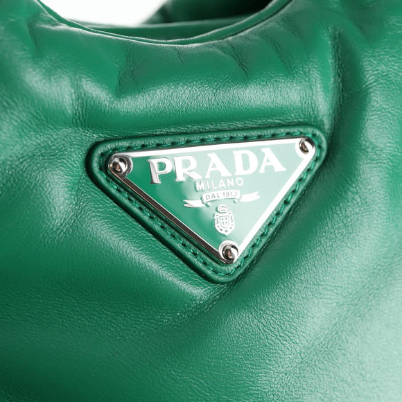 PRADA Hand Bag Leather 2way Green Silver Auth 136732M