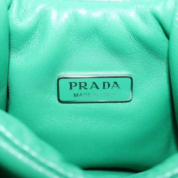 PRADA Hand Bag Leather 2way Green Silver Auth 136732M