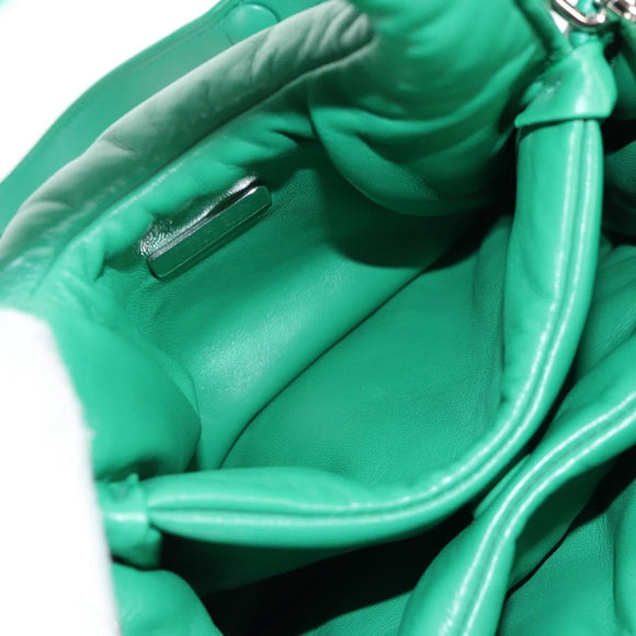 PRADA Hand Bag Leather 2way Green Silver Auth 136732M