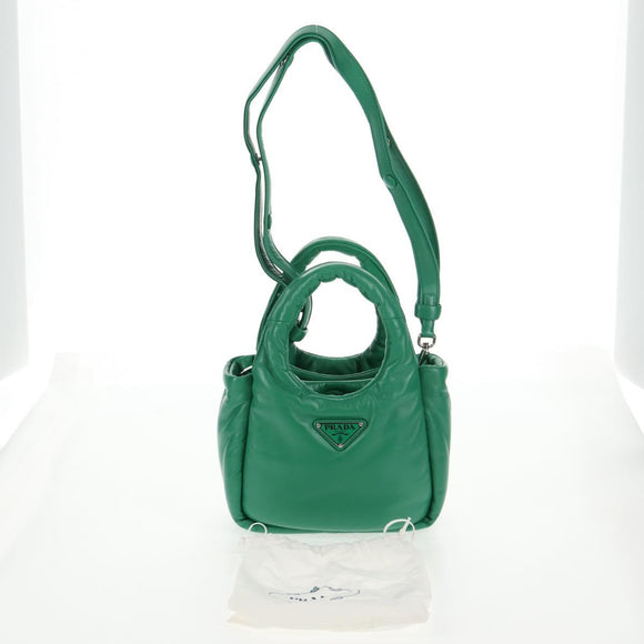 PRADA Hand Bag Leather 2way Green Silver Auth 136732M