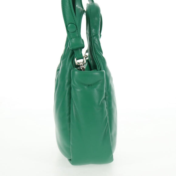 PRADA Hand Bag Leather 2way Green Silver Auth 136732M