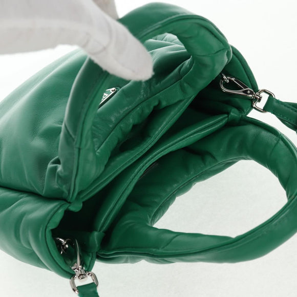 PRADA Hand Bag Leather 2way Green Silver Auth 136732M