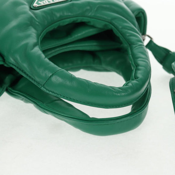 PRADA Hand Bag Leather 2way Green Silver Auth 136732M