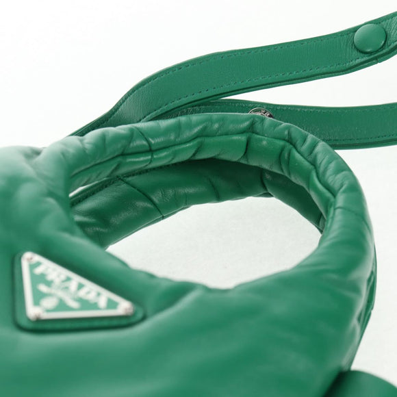 PRADA Hand Bag Leather 2way Green Silver Auth 136732M