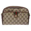GUCCI GG Supreme Web Sherry Line Bag PVC Beige Gold 116 02 089 Auth 136796-13