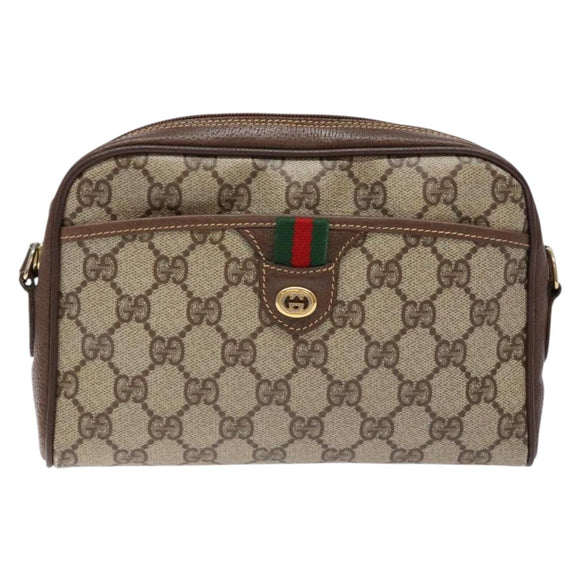 GUCCI GG Supreme Web Sherry Line Bag PVC Beige Gold 116 02 089 Auth 136796