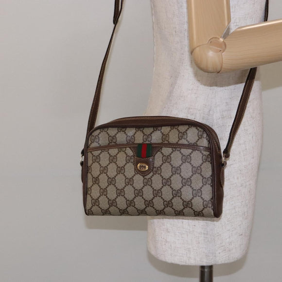 GUCCI GG Supreme Web Sherry Line Bag PVC Beige Gold 116 02 089 Auth 136796