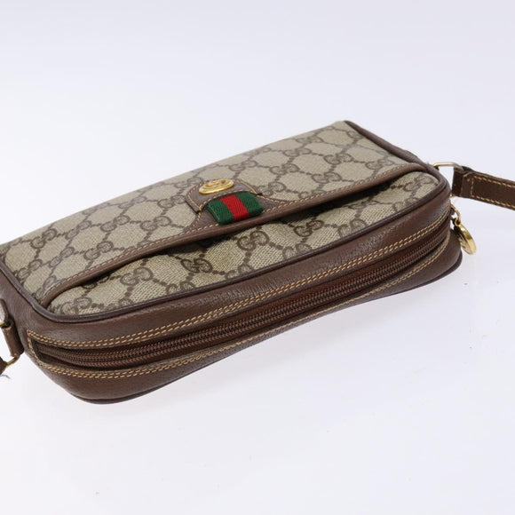 GUCCI GG Supreme Web Sherry Line Bag PVC Beige Gold 116 02 089 Auth 136796