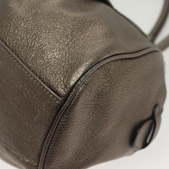 Salvatore Ferragamo Gancini Hand Bag Leather Silver Auth 136801