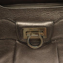 Salvatore Ferragamo Gancini Hand Bag Leather Silver Auth 136801-14