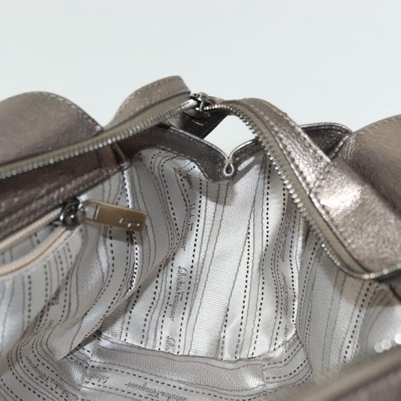 Salvatore Ferragamo Gancini Hand Bag Leather Silver Auth 136801