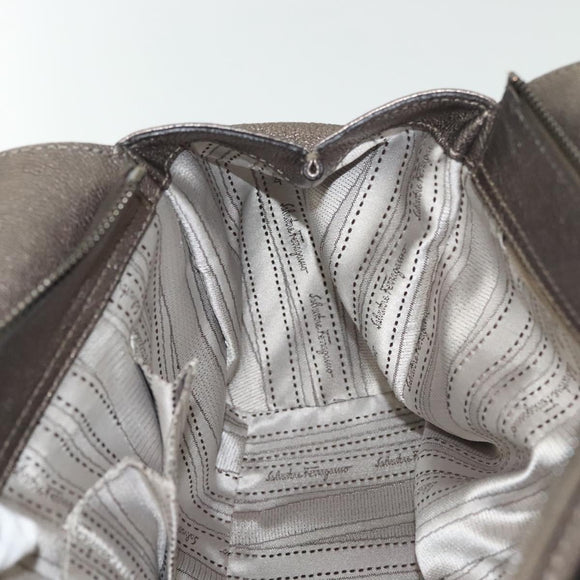 Salvatore Ferragamo Gancini Hand Bag Leather Silver Auth 136801