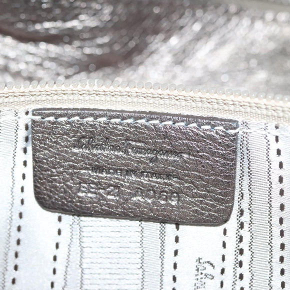 Salvatore Ferragamo Gancini Hand Bag Leather Silver Auth 136801