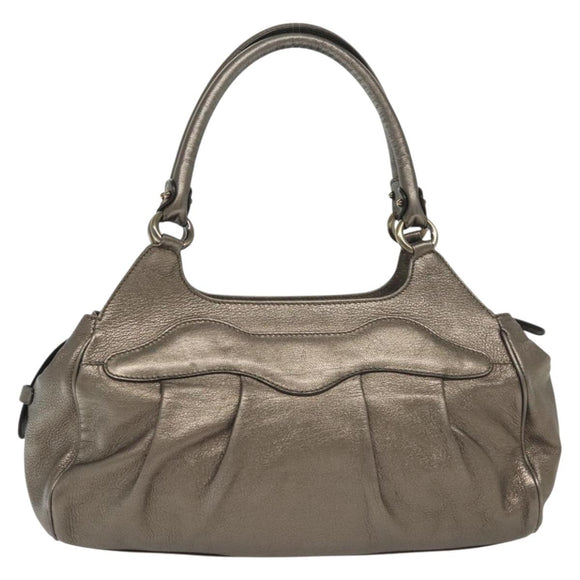 Salvatore Ferragamo Gancini Hand Bag Leather Silver Auth 136801