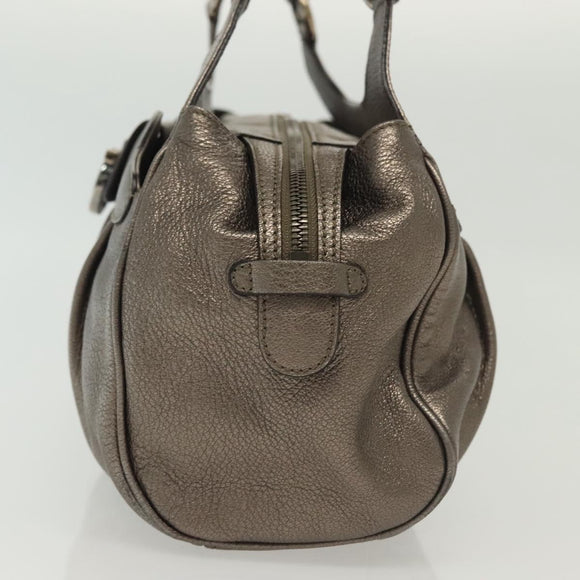 Salvatore Ferragamo Gancini Hand Bag Leather Silver Auth 136801