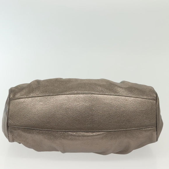 Salvatore Ferragamo Gancini Hand Bag Leather Silver Auth 136801