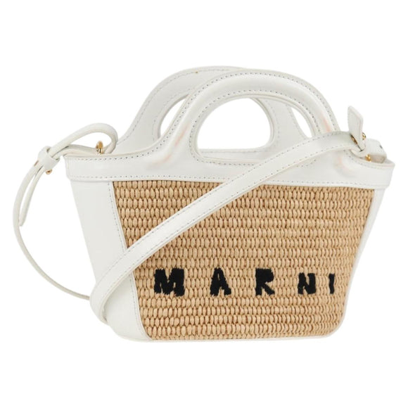 MARNI Hand Bag Raffia 2way White Auth 136802M