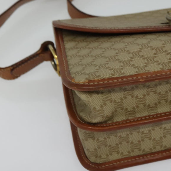 CELINE Macadam Canvas Shoulder Bag PVC Beige Gold Auth 136803