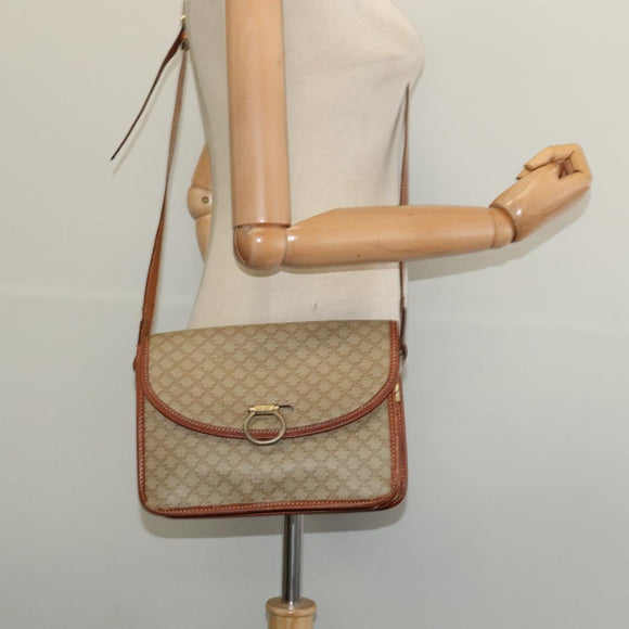 CELINE Macadam Canvas Shoulder Bag PVC Beige Gold Auth 136803