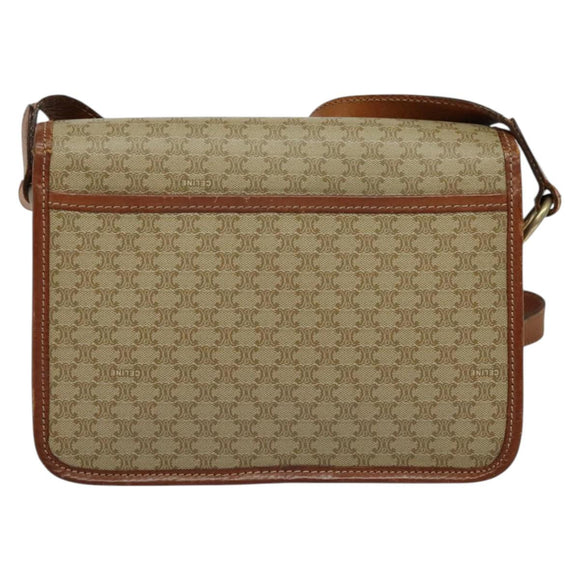 CELINE Macadam Canvas Shoulder Bag PVC Beige Gold Auth 136803