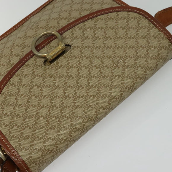 CELINE Macadam Canvas Shoulder Bag PVC Beige Gold Auth 136803