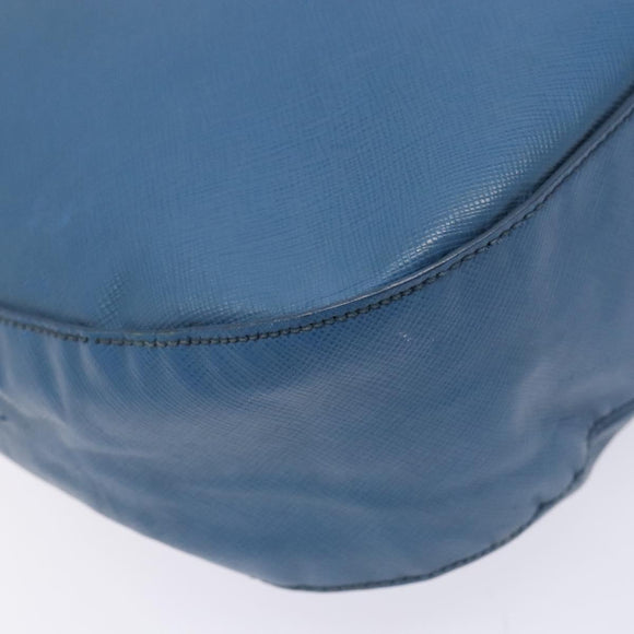 PRADA Shoulder Bag Leather Blue Gold Auth 136806