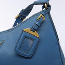 PRADA Shoulder Bag Leather Blue Gold Auth 136806-18