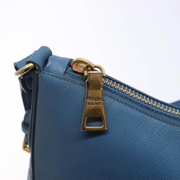 PRADA Shoulder Bag Leather Blue Gold Auth 136806