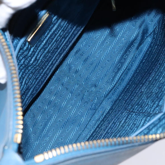 PRADA Shoulder Bag Leather Blue Gold Auth 136806