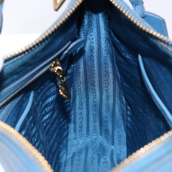 PRADA Shoulder Bag Leather Blue Gold Auth 136806