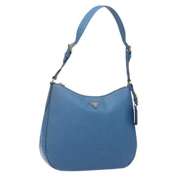 PRADA Shoulder Bag Leather Blue Gold Auth 136806