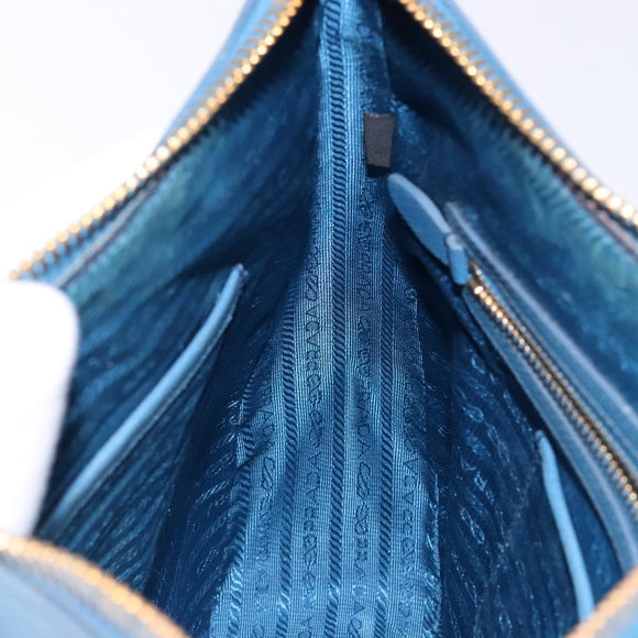 PRADA Shoulder Bag Leather Blue Gold Auth 136806