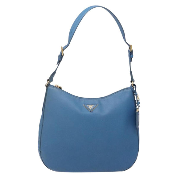 PRADA Shoulder Bag Leather Blue Gold Auth 136806