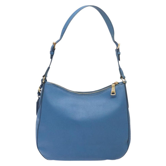 PRADA Shoulder Bag Leather Blue Gold Auth 136806