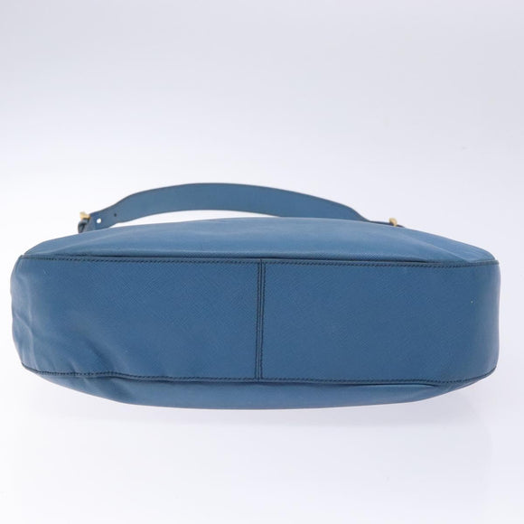 PRADA Shoulder Bag Leather Blue Gold Auth 136806
