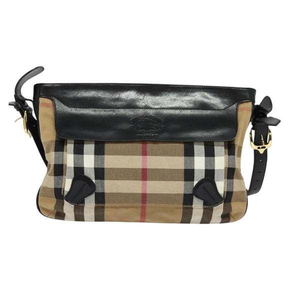 BURBERRY Nova Check Shoulder Bag Canvas Beige Gold Auth 136809
