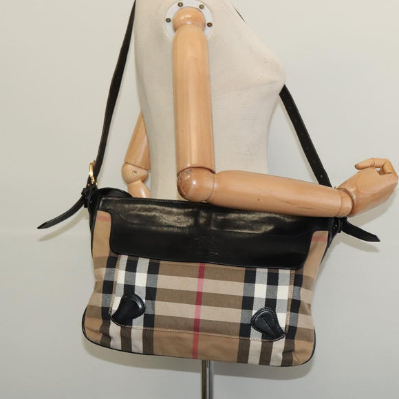 BURBERRY Nova Check Shoulder Bag Canvas Beige Gold Auth 136809