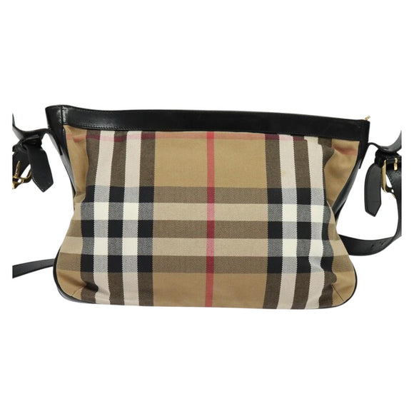 BURBERRY Nova Check Shoulder Bag Canvas Beige Gold Auth 136809