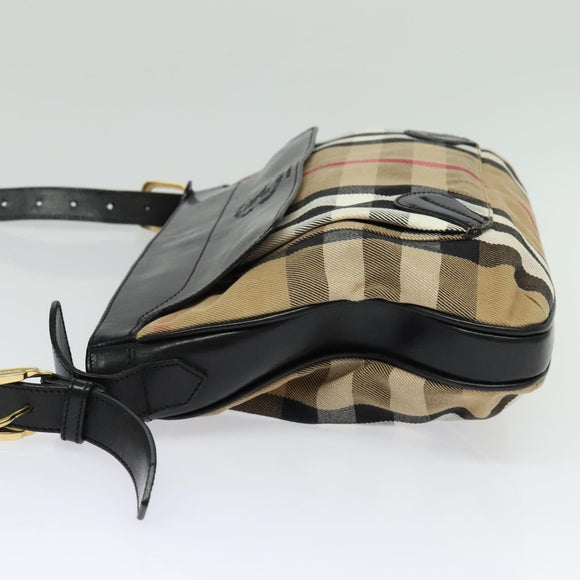 BURBERRY Nova Check Shoulder Bag Canvas Beige Gold Auth 136809