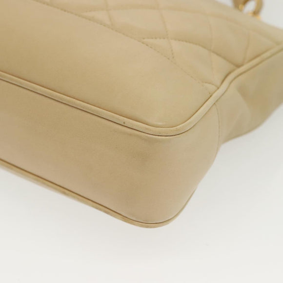 CHANEL Matelasse Chain Shoulder Bag Lamb Skin Beige Gold CC Auth 136815