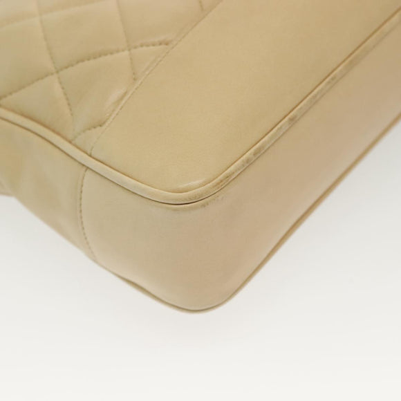 CHANEL Matelasse Chain Shoulder Bag Lamb Skin Beige Gold CC Auth 136815